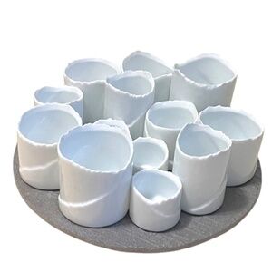 Wisteria‎ White Ceramic Candle Votives On Slate
